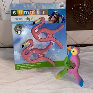 New Pink Flamingo Towel Holders Clip Beach Pool Chair and extra parrot